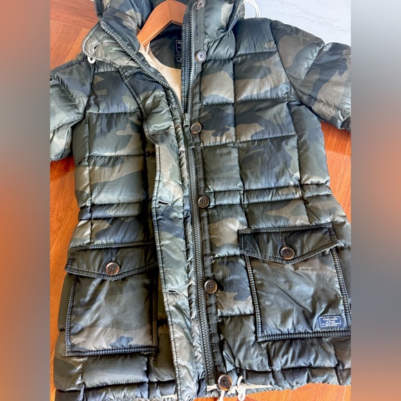 Abercrombie & Fitch Army Camo Down Puffer A&F Women Jacket Hood Sherpa Teddy L - Picture 9 of 16